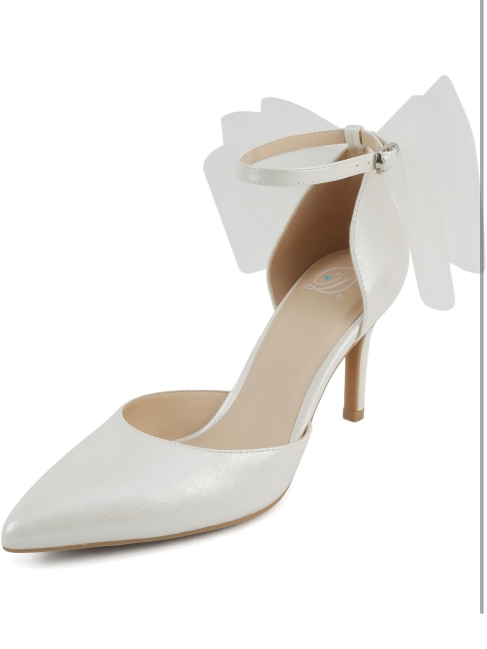 Delicious Beyond Women's White Pointed-Toe Ankle-Strap Heels with Bow Accent